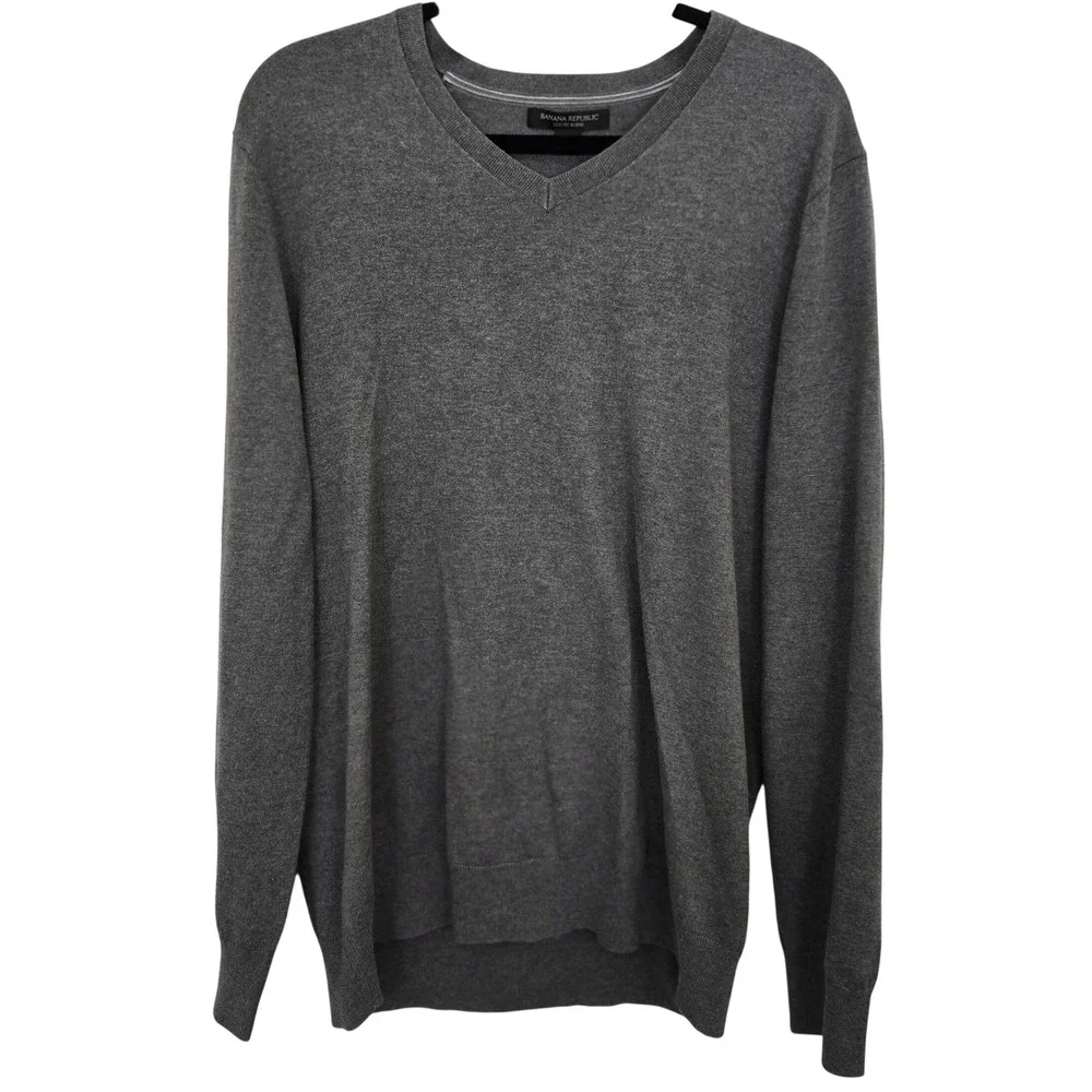Banana Republic Luxury Blend Sweater Men's LG Gray Silk Cashmere V Neck Pullover